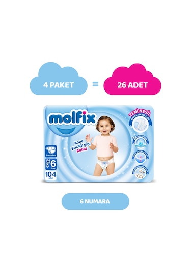 Molfix Bebek Bezi 6 Beden Extra Large Aylık Fırsat Paketi 104 Adet
