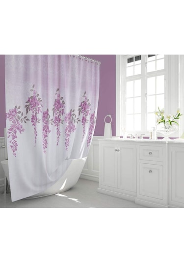 Tropik Banyo Duş Perdesi 7359 Çift Kanat 2X110X200Cm Lila
