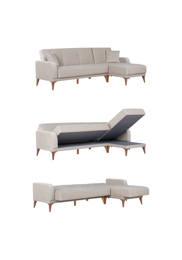Kilim Mobilya Minimal Uzanmalı Köşe Takımı V2 (İkili Sol Ünite + Uzanma Sağ Ünite) Krem