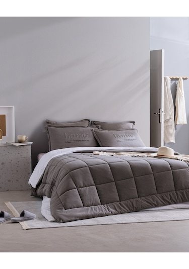 Bobigny Çift Kişilik Pamuklu Supersoft Comforter Set - Antrasit Gri