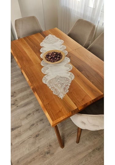 Şal Desen Fransız Dantelli Keten Gardeya Lüks Runner