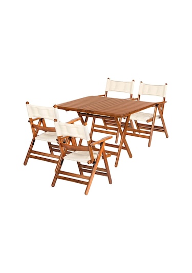 Marmaris Minderli Ahşap Bahçe Balkon Set: 80X160 Masa +4 Sandalye