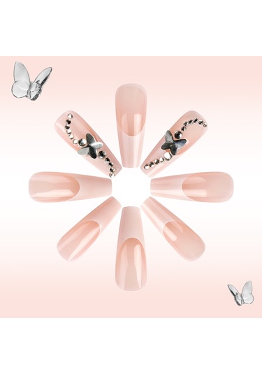 Elmaslarla Süslenmiş Yeni Moda Beyaz Fransız Tarzı Kelebek Tırnak 24 Parça Saf Arzu İns Tarzı Orta Bale Tırnak Sanatı Aletler Dahil Ys578