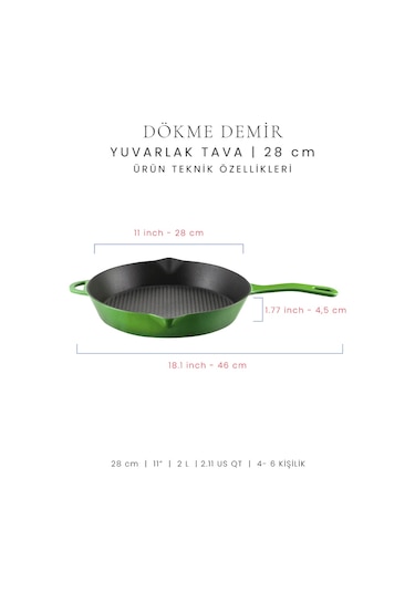 Voeux 28 Cm Yardımcı Kulplu Tava - Yesil