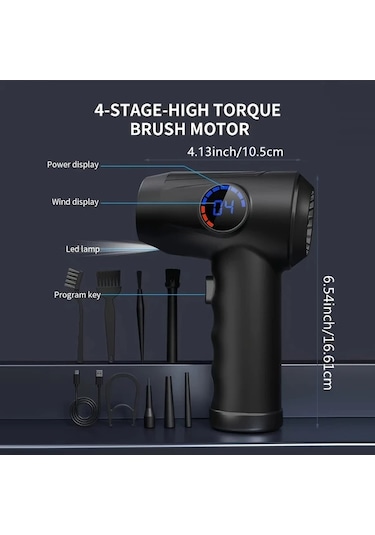 Honeybeeshop Siyah 51000 Rpm Yüksek Güçlü Kablosuz Elektrikli Hava Üfleyici 4 Hız Lcd Ekran Usb C Şarj Taşınabilir Hava Üfleyici Bilgisayar Klavye Oyun Konsolu Temizlik