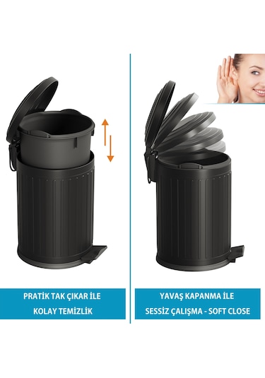 Aqua Bagno Midas Çöp Kovası -pedallı 12 Lt. , Mat Siyah Siyah
