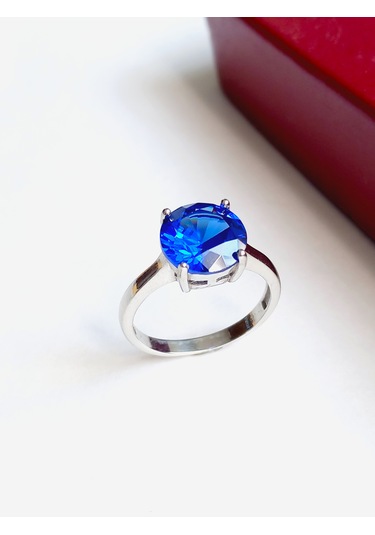 Gümüş Tanzanit Taşlı Yuvarlak Tasarım Kadın Yüzük