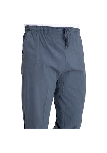 Erkek Ham Bez Lastikli Yüksek Bel Rahat Kalıp %100 Natural Pamuk Eşofman Alt Pantolon Alt Giyim 2188-Koyu Gri