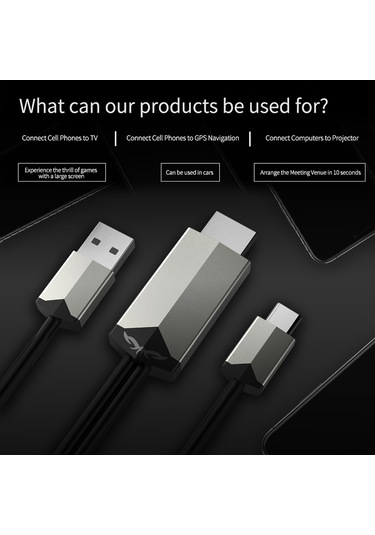 Xiyyadms Mirascreen Tc02 Type-c'den Hd'ye 4k 30hz Ekran Yansıtıcı Kablosu, Usb Beslemeli, Plug And Play, Gümüş-siyah