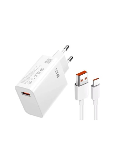 Schitec 33w Usba Çıkışlı Usba To Type-c Kablolu Hızlı Turbo Fast Şarj Aleti Set Beyaz Yksr68