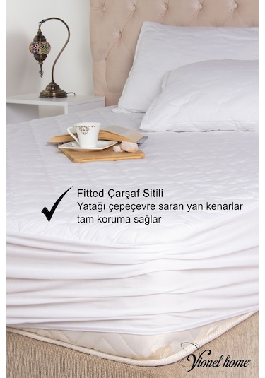 Vionel Home %100 Pamuklu Kapitone Fitted Full Kenar Su & Sıvı Geçirmez Tek Kişilik Yatak Koruyucu Alez