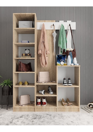 Efes Portmanto Vestiyer Meşe Beyaz-135 cm