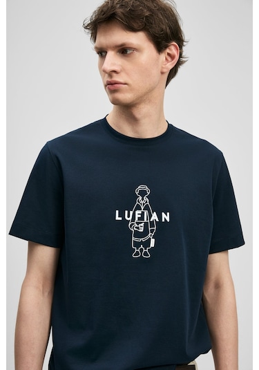 Lufian Simbad Modern Grafik Erkek T-shirt 111020307 Lacivert