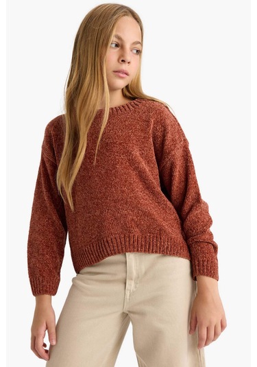 Defacto Kız Çocuk Bisiklet Yaka Şönil Kazak F2619a825wnbn300 Kahve