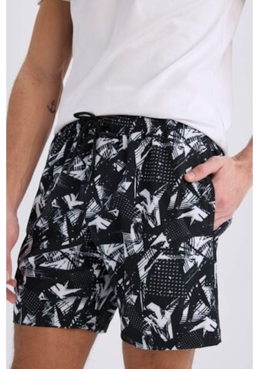 Defacto Defactofit Regular Fit Baskılı Esnek Dokulu Diz Boyu Sporcu Deniz Şortu B5994ax25hsbk81 Siyah