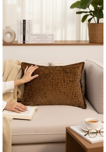 Kırlent İthal Kadife Kumaş 3'lü Set - Yumuşak Dokulu Dekoratif Özel Tasarım Kırlent Kılıfı Kiremit