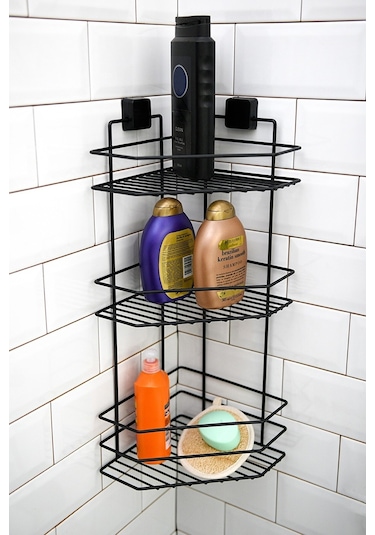 Hagenömür Boyu Paslanmaz Yapışkanlı Banyo Köşeliği Siyah Çok Renkli