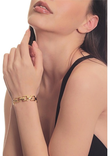 Kadın Altın Renk Lak Kaplama Ayarlanabilir Açık Band Zincir Formlu Bileklik Altın