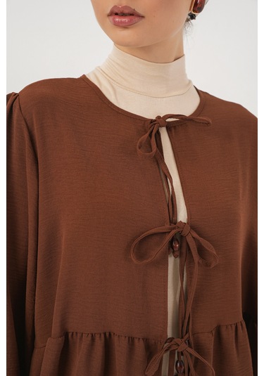 Kadın Önü Bağcıklı Tunik Pantolon İkili Takım 6744 - Kahverengi Kahverengi