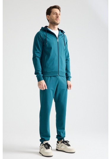 Shooter Sportswear Elit Class Füme Erkek Eşofman Takımı Mevsimlik Kapüşonlu Manşetli Rahat Kalıp Petrol Mavisi