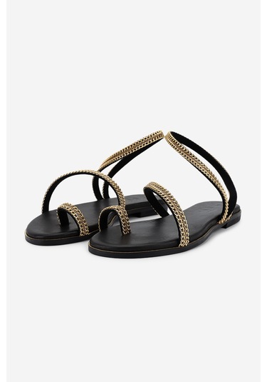 Valmenti Kadın Hakiki Deri Black/gold Düz Sandalet 1141 740 Bn Sndlt Y26 Black/gold Siyah - Altın