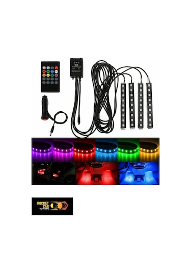 Oto Araç Içi Ayak Altı Led Aydınlatma 12 led Kumandalı Oto Şerit