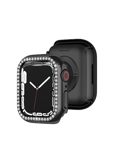 Apple Uyumlu  Watch 7 41 MM Tek Sıra Parlak Taşlı Rubber Kasa Kapak
