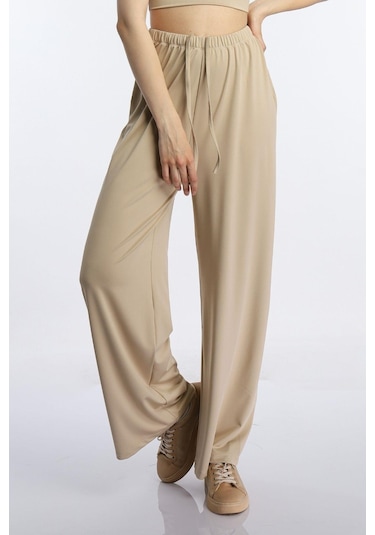 Quhox Kadın Allegro Kumaş Oversize Pantolon Vizon