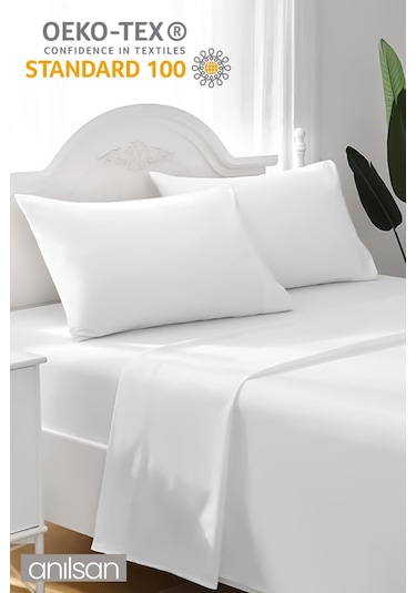 2'li Beyaz Çarşaf - %100 Pamuk, 63 Tel, Tek & Çift Kişilik Seçenekleriyle Ev, Otel Çarşafı Beyaz