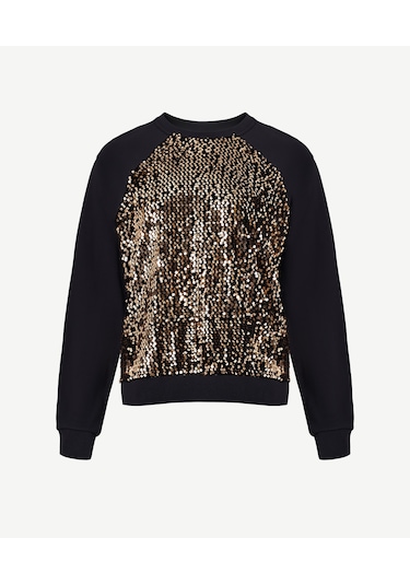 Yargıcı Payetli Bisiklet Yaka Reglan Kol Sweatshirt Siyah