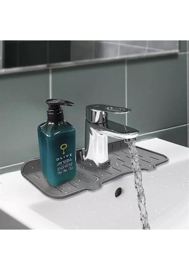 Zmc Bilişim Lavabo İçin Silikon Esnek Mat Musluk Sapı Damlama Tutucu Raf Mutfak Tezgahı Sıçrama Koruma