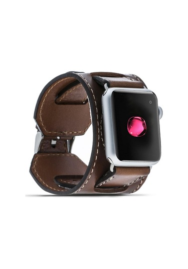 Toyigoo Toyigoo Apple Watch Uyumlu Deri Kordon 38-40-41mm Cuff Taba