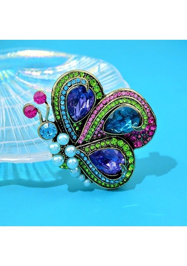 Yeşil Blucome Yeni Kelebek Broş Kadınlar Için Vintage Inci Renkli Rhinestone Sevimli Böcek Düğün Rahat Broş Pins Takı