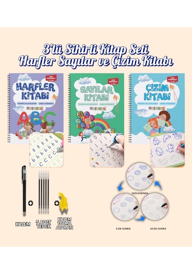 Harfleri Sayıları Ve Çizmeyi Öğreten Oluklu Kabartmalı 3 Lü K