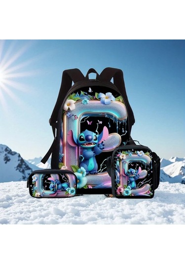 Honeybeeshop Stitch Ve Elmas Çiçekli 3 Adet Sırt Çantası Seti Büyük Kapasiteli Sku K K