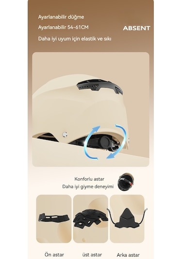 Eternal Luck Bk-309 Elektrikli Bisiklet Kaskı Dört Mevsim Açık Yarım Kask Siyah Beyaz