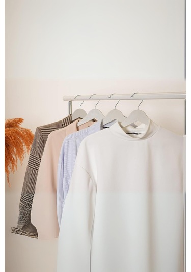 6 Lı Ahşap Görünümlü Askı Beyaz 44 Cm Beyaz