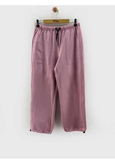 Cebi Taşlı Paça Brit Lastikli Stoperli Kız Çocuk Eşofman Altı 6168p Anrasit