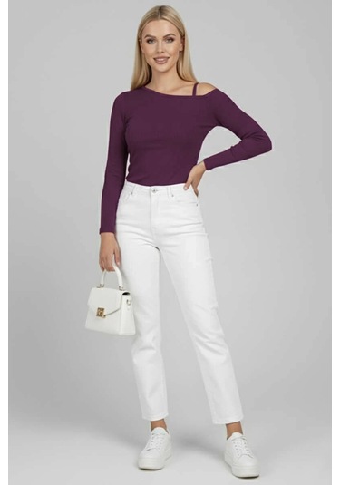 Tek Omuz İpli Bluz Mürdüm T4328 Mürdüm