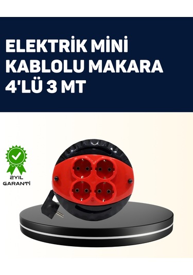Ev Ve Ofis İçin 3 Metre Kablolu 4 Priz Makarası