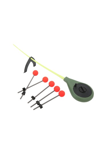 Skycity Donmuş Su Balıkçılığı Seti: Yeşil Ab Sopa + 5 Adet Paslanmaz Çelik Kırmızı Top Yaylı Uç + Tutucu - Hafif, Dayanıklı Balık Takımı
