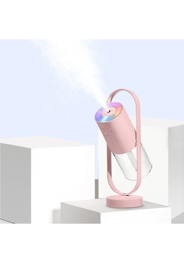 Dianziye 200ml Pil Tipi Nanohava Nemlendirici, 360 Derece Döner, Sessiz İşlevli, Renkli Gece Lambı Pembe