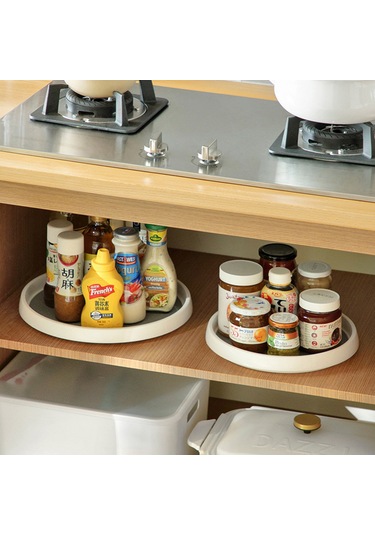 Fosenze 360 Derece Döner Tepsili Mutfak Baharat Rafı - 25cm Küçük Boy Beyaz+gri, Kaymazsız Yüzey, Çelik Toplar İle Esnek Kullanım Beyaz