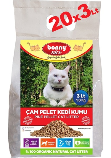 Bonny Nice Doğal Pellet Çam Peleti Kedi Kumu 20 x 3 L