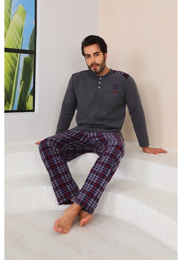 Nisanca Kışlık Sıcak Tutan Erkek Polar Pijama Takımı Gri