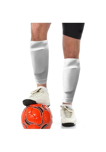 Pazly 3 Çift Beyaz Futbol Çorabı + 3 Çift Polyester Baldır Kılıfı Seti, Gümüş Renk Gümüş