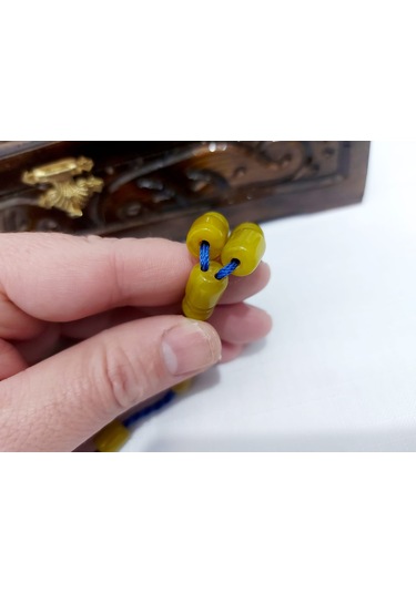 Çubuk Malzemeden Yapılma Hareli Sıkma Kehribar Tesbih Ölçü9.5x11