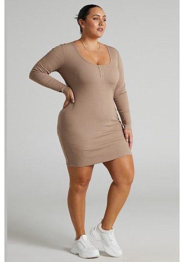 Madmext Bej Uzun Kollu Basic Mini Kadın Elbise Mg1700-bej Bej