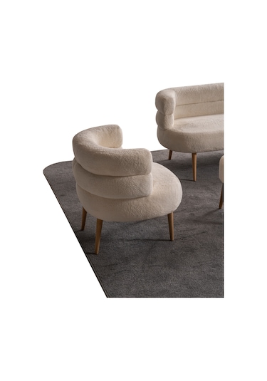 Barel Özel Tasarım Çay Seti, Berjer Ve Puf Ofis Balkon Cafe Bahçe Salon Mobilyası 2 Li Takım Krem Krem