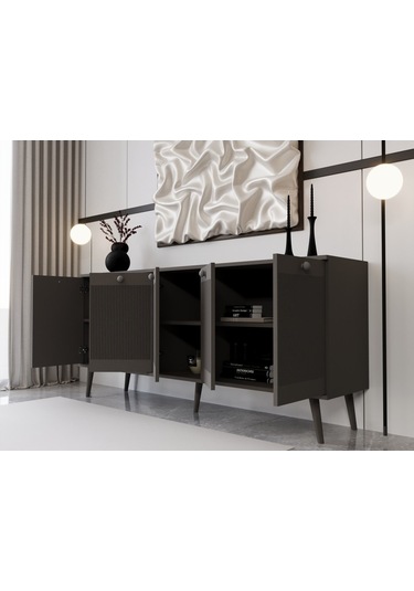 Melura Konsol 180 Cm %100 Mdf Lake Ahşap Ayaklı Gri